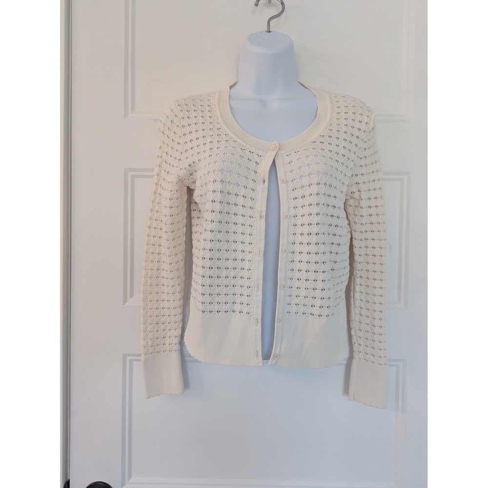 Sandro Luce Off-White Pointelle Crochet Knit Cardigan Sweater Size 2